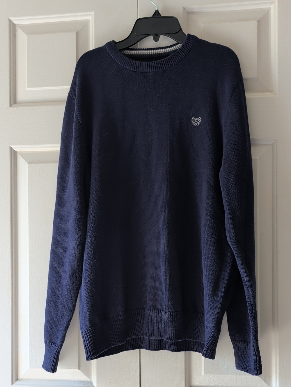 CHAPS Blue 100% Cotton Crewneck Sweater | Preppy Knit | Embroidered Cre